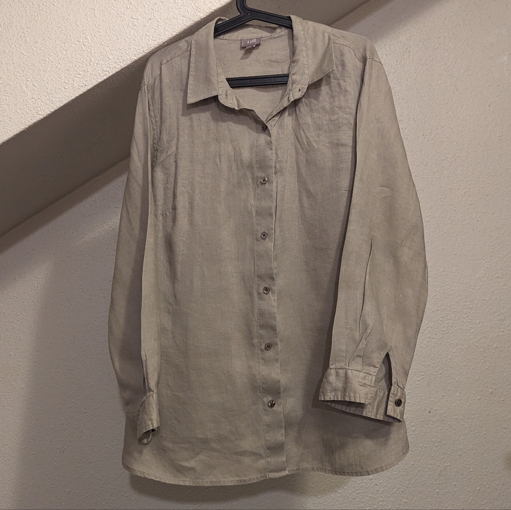J Jill light gray 1X long sleeve linen shirt